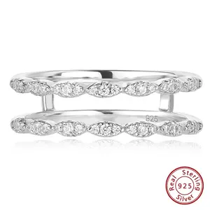 Solid 925 Sterling Silver Hollow Wedding Rings For Women Round White AAAAA CZ Wrap Guard Ring Enhancer BR1340 #Love Story