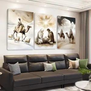 Kewhush Nativity Scene Canvas Wall Art, Christmas Jesus Canvas Prints, Nativity Triptych, Pictures of Jesus Christ, Christmas Wall Art, Religious Home Decor, Family Holiday Gifts