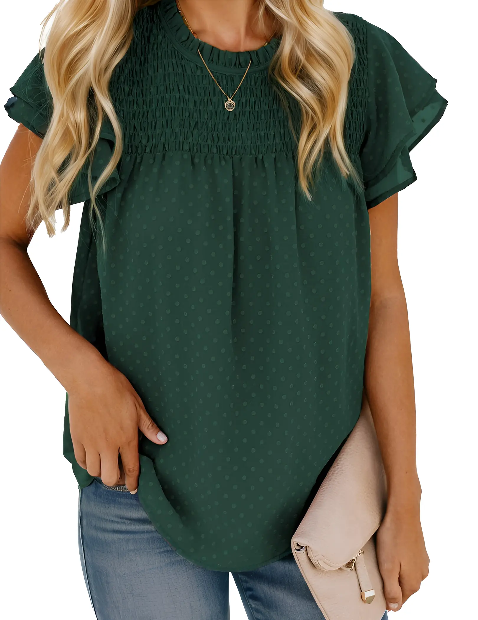 ZEAGOO Women's Aesthetic Feminine Summer Blouse - Floral Print, Ruffle Short-Sleeve, Frill Trim, High Neck, Elegant Stylish Casual Top, Shortsleeve, Elegance, Style, Wardrobe Staples