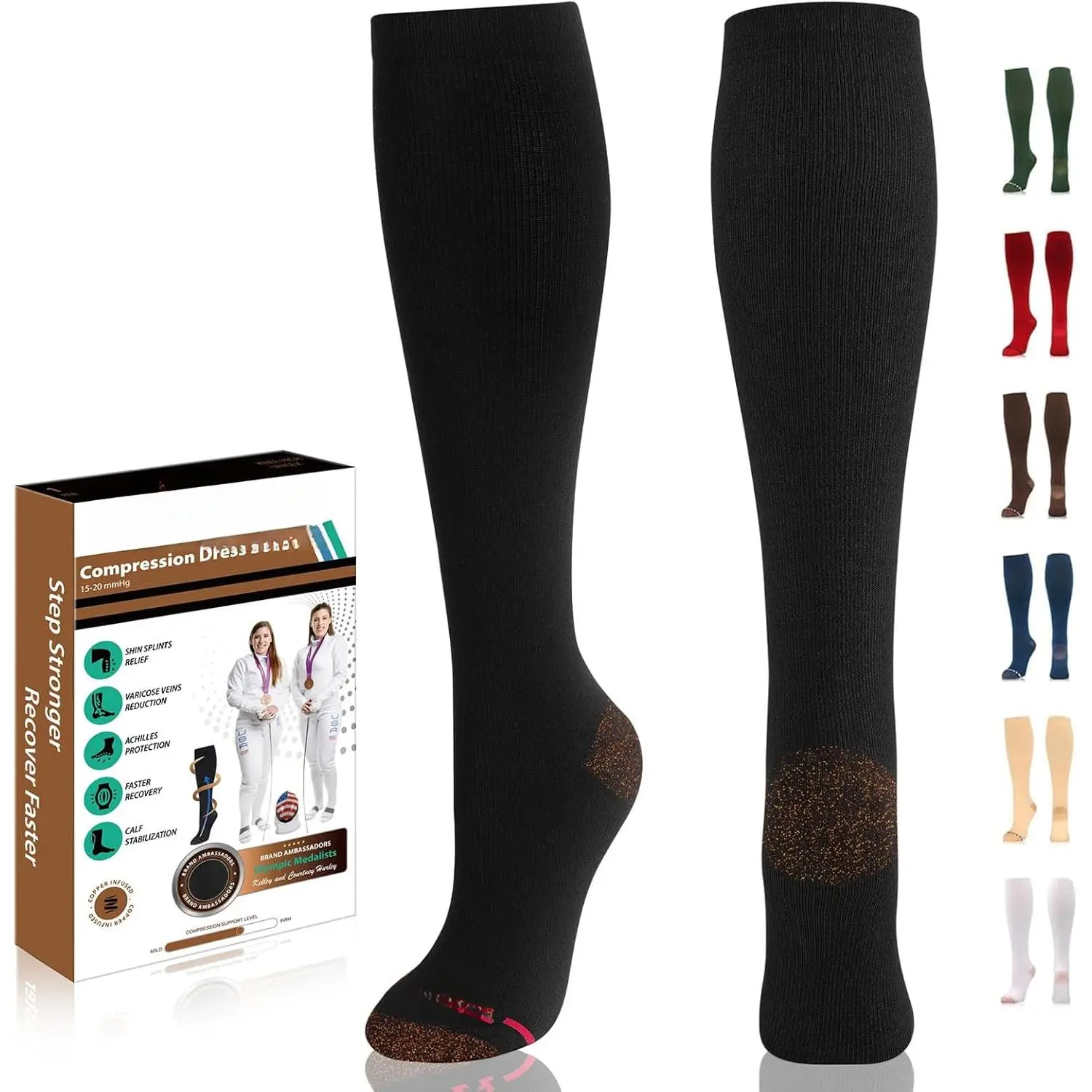 Copper Compression Socks  Women & Men 15-20mmHg Cotton Rich Odor Control Dress Socks  Business Casual Running Medical Athletic Support, Edema Diabetic Relief