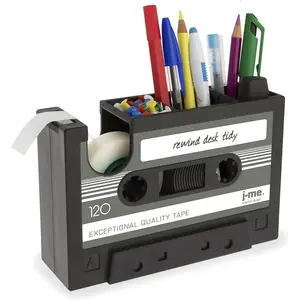 Cassette Tape Dispenser Pen Holder Vase Pencil Pot Stationery Desk Tidy Container Office Stationery Supplier -onepalace (Black)