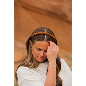 Brown Velvet Braided Headband