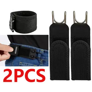 2PCS Buckle-Less Invisible Waist Belt Closure Tactical Metal Hook Elastic Belt for Secure Fit and Comfort