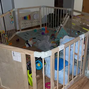 #DealsForYouDays Naudacaa Baby Playpen & Safety Gate, 6/8/10 Panels  Foldable Pine Wood Play Yard with Child-Proof Lock, Easy-Assembly Baby Fence for Indoor Safe Play