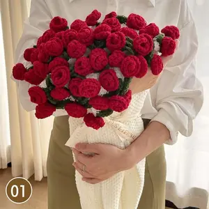 80/110cm Crocheted Rose Bouquet Blanket Finished Product Hand Knitted Flower Bouquet Blankets Home Decor Bed Sofa Throw Blanket