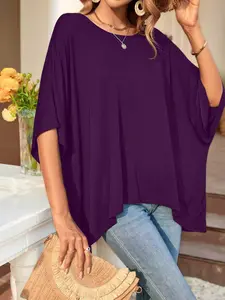 Women's Casual Batwing Sleeve Top, Loose Fit Irregular Hem, Spring & Fall Fashion, Plus Size Ladies' Blouse