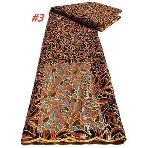 High-Quality African French Sequins Fabric, Elegant Embroidered Lace Material, Thin Sheer Wedding Dress Fabric for Women