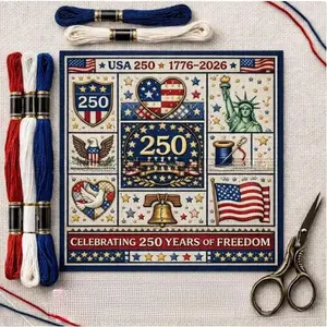 250th Anniversary DIY Cross Stitch Kit - Handmade Embroidery Set for Home Decor, Holiday Gift (Indoor Recreation, Sports & Outdoor Leisure Equipment)