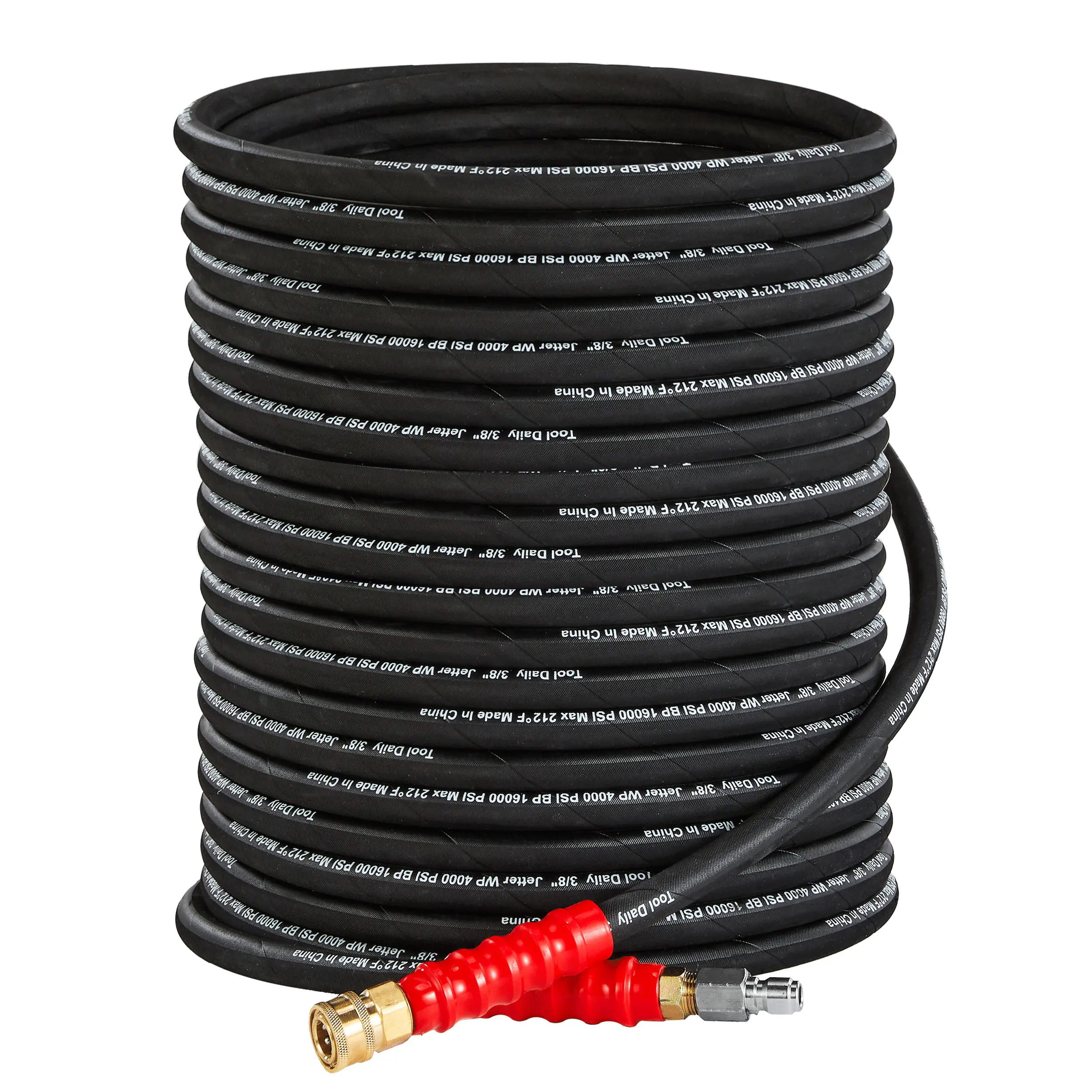 Tool Daily 50 FT 3/8 Inch Pressure Washer Hose - Quick Connect, 4000 PSI Max Working Pressure, High Tensile Wire Braided, Durable, Ideal for Windows, Floors, Siding, Commercial Use, Motorcycle Cleaning, DealsForYouDays