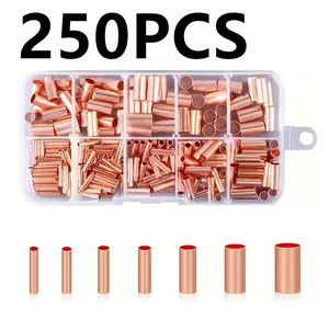 250pcs Copper Connecting Pipe Kit, 7 Sizes, Ideal for Wire Joints & Cable Lugs, Home Appliance Repair Parts, Essential Electrical Tools, Durable Reliable Connectors