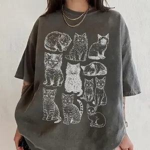 Vintage Cats Tattoo Style Tshirt, Y2k Kitten Graphic Tee, Cat Lovers Gift, Nature Unisex Adult Pet Shirt