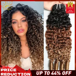 T1b/30/27 Burmese Curly Speical End 100% Virgin Hair Human Hair Bundles Ombre Hair Extension Brown Colored Curly 1/2/3/4 Hair Crochet Braiding Hair Bundles