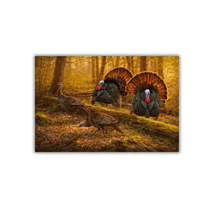 Wild Turkey Woodland Scene Art Print, Realistic Nature Bird Poster for Rustic Cabin Lodge Decor, Hunting Wildlife Wall Art for Living Room Office Home Gift