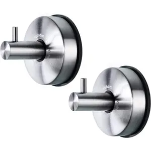 Stainless Steel Vacuum Suction Cup Bathroom Shower Holders - Removable Towel Rack, Bathrobe and Loofah Hooks with Brushed Finish