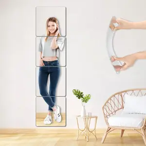 Unbreakable Small Wall Mirror Tiles, 4 count 12x12 Inch Wall Mirrors Decorative Adhesive Plastic Mirror for Classroom,Peel and Stick  Mirrors for Wall,  Shatterproof for Walls Decor