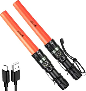 UltraFire UF-303X 2-Pack Rechargeable Traffic Wand - Zoomable Luminous Safety Signal Light (3 Modes, Construction Use, Lithium Ion Battery, USB Port, Charging Cable Included)