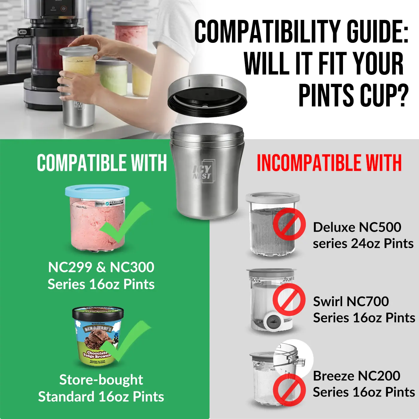 Ice Cream Cooler for Ninja Creami Pint Containers, Vacuum
