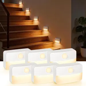 6 Pack Motion Sensor Stair Light for Indoor, Battery Operated Closet Lights, Wireless Stick on Anywhere Hallway Lamp, Portable Led Night Lamps for Bedroom Under Cabinet Kitchen