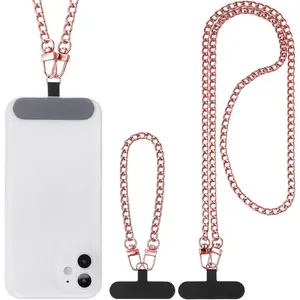 2 Pack Phone Chain Crossbody Phone Strap Lanyard Metal  Wrist Bracelet Chain Charm with Tether Tab for Women(Rose )