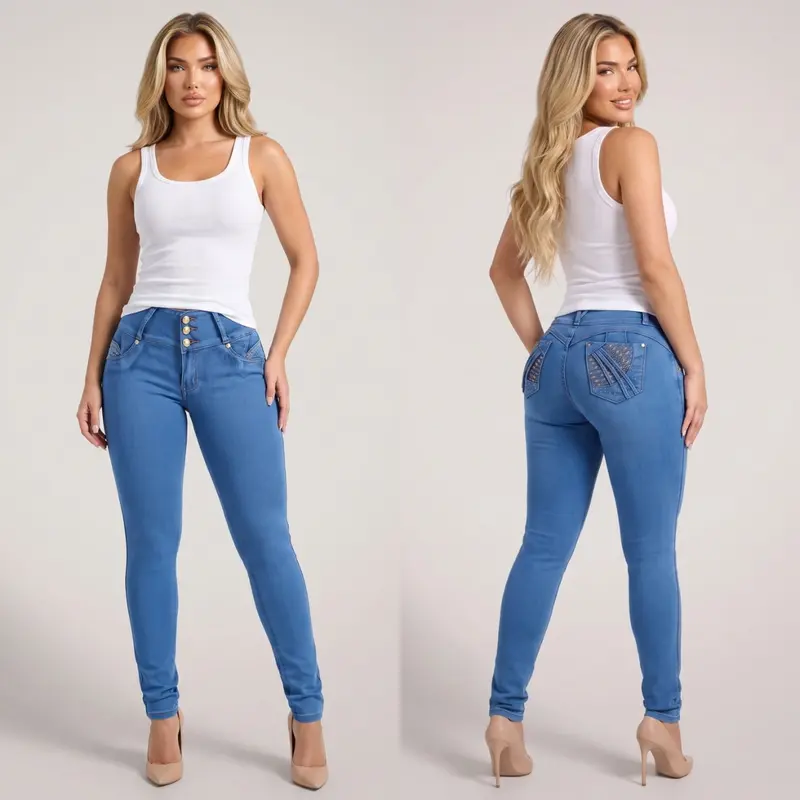 MXJEANS Women Mid Rise Push Up BBL Butt Lifting Skinny Jeans High Stretch Denim Rhinestone Tummy Control Curve Enhancing Comfortable Denim Pants