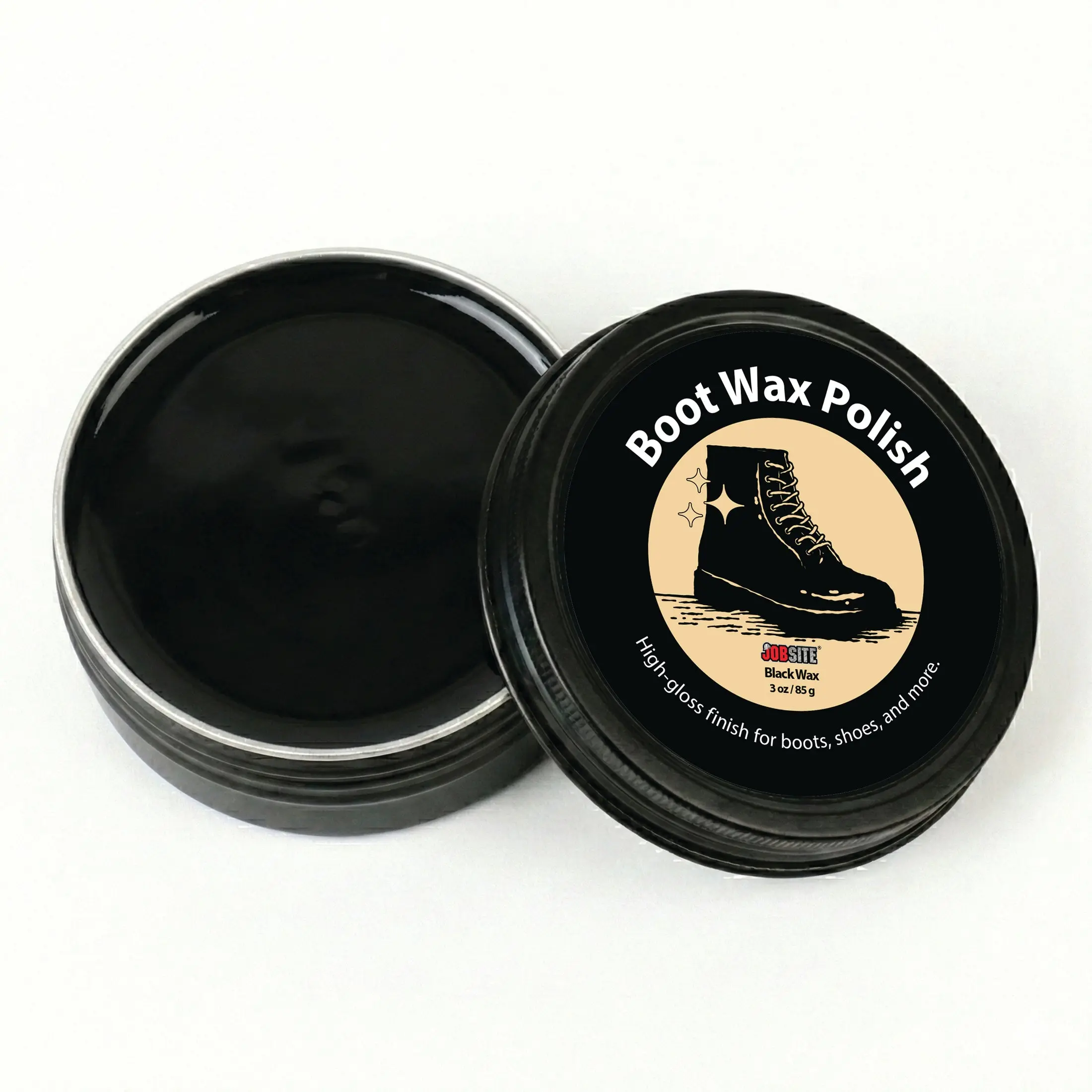 JobSite Boot Polish Wax - Stain Gloss High Shine Shoe Polish - Black Wax to Protect & Restore Leather Dress & Work Boots - 3 oz
