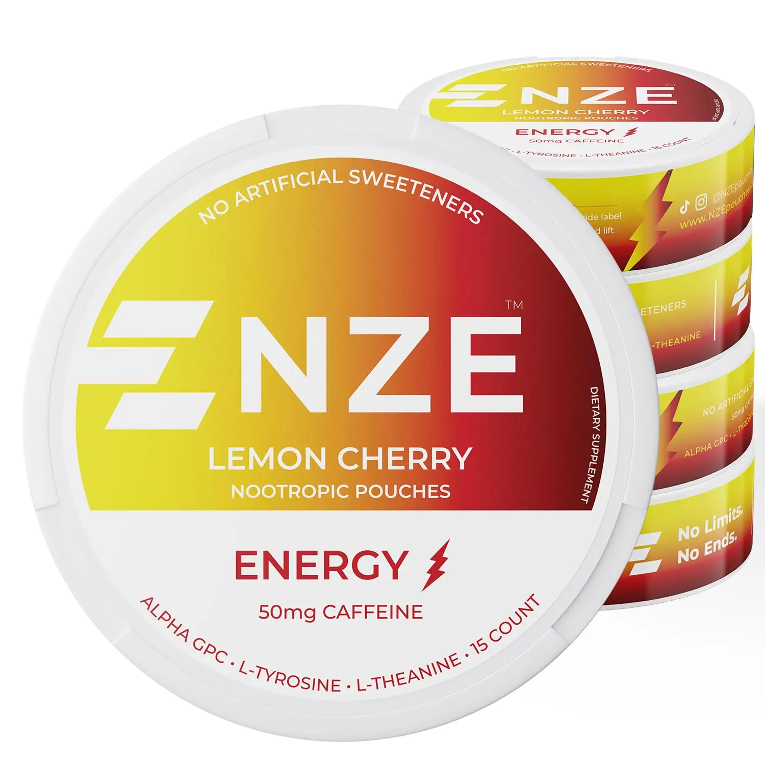 NZE Caffeine Nootropic Pouches (Lemon Cherry) - Energy Pouches with 50mg Caffeine, Alpha GPC, L-Tyrosine & L-Theanine No Sugar or Artificial Sweetener