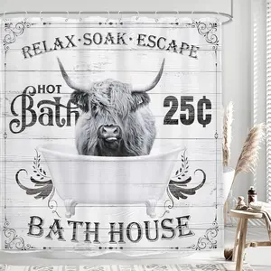 Funny Shower Bull Farmhouse Cattle in Bath Rustic Farm Wildlife Animal Barn Wood Cute 72Wx72L Inch Bath Accessorie Home 12 Pack Hook