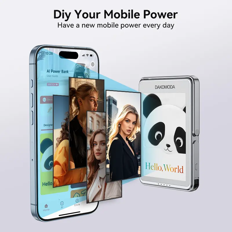 DAKOMODA E-Ink Photo Display Power Bank 5000mAh Magnetic Wireless Fast Charger for iPhone 16/15/14/13/12 Series Personalized Christmas & Halloween Gift Ultra Compact Design Four-color Ink Screen teen girl gifts  anniversary gift  mens gifts Cute Device