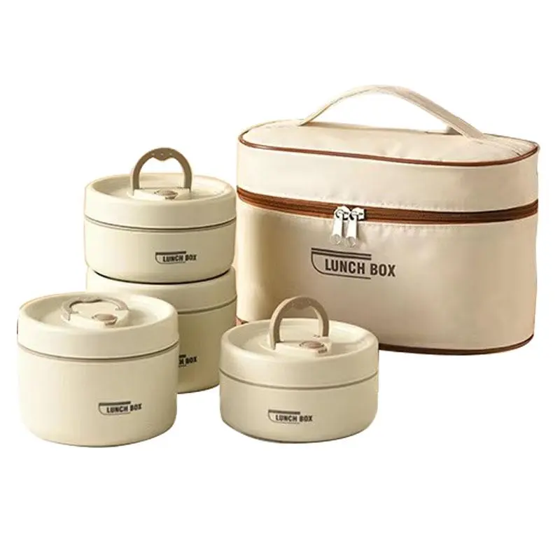 Portable Insulated Food Lunch Container Set, 1 Set Including 4 Stackable Lunch Container & 1 Insulated Bag, Kitchenware Lunch Box Set for Adult & Kids, Insulated Bento Box, Thermal Lunch Boxes, Leakproof Insulated Lunchbox, Insulated Lunch Containers
