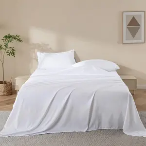 4 count  Bed Sheet Set, Ultra Soft Fitted Sheet  Size & Flat Sheet & 2 Pillowcases, Prewashed Brushed Microfiber -Like, Deep Pocket, Breathable, Fade Resistant,Easy Care (White,)