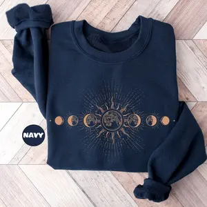 Celestial Sweatshirt, Moon Phase Hoodie, Boho Mystical Moon And Sun, Spiritual Moon Women Clothing Gifts
