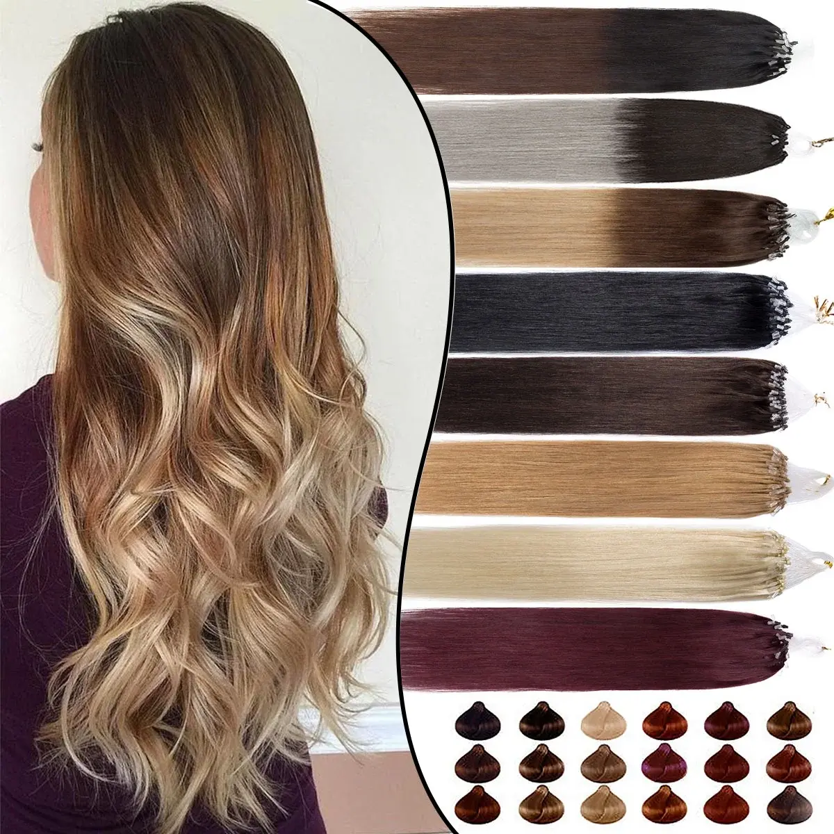 MY-LADY Blonde Micro Loop Ring 100% Remy Human Hair Extensions Thick Invisible Nano Beads Micro Link Hairpiece 50S 1G