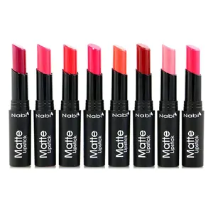 8 pcs Nabi Cosmetics Roll it Up Retractable Matte Lipstick Set of 8 Premium Colors Glossy Lipgloss Options Rose Pink to Cherry Velvet Texture Bold Saturated Colors - Makeup