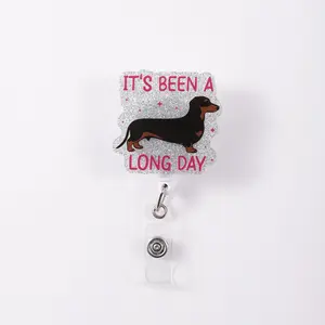 1pc Dog-Themed Retractable Badge Holder, Long Day Slogan with Dachshund Design, Perfect for Workers, Durable and Stylish, Animal Shaped Badges