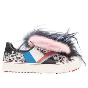 Pre-owned Fendi Women's Fendi Flynn fur panel leather sneaker by Rebag