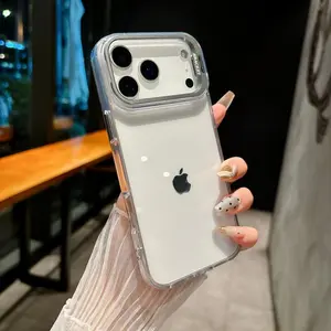 Transparent Hard Shell Phone Case for IPhone 17 Air 16 15 Plus 14 13 12 Pro Max Metal Holder Shockproof Protective Cover