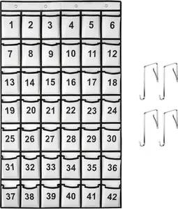 42 Pockets Numbered Classroom Pocket Chart for Cell Phones, Hanging Pocket Chart Storage for Classroom Phone Calculator Holder with 4 Hooks and 42 Clear Numbers Printing