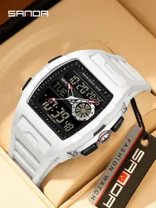 Men's Waterproof Casual Watch, World Time Wine Barrel Electronic Watch, Countdown Alarm Glow-In-The-Dark Sports Watch, Trendy Multifunctional Watch, Quartz Analog Watch, Casual Trendy Wristwatch