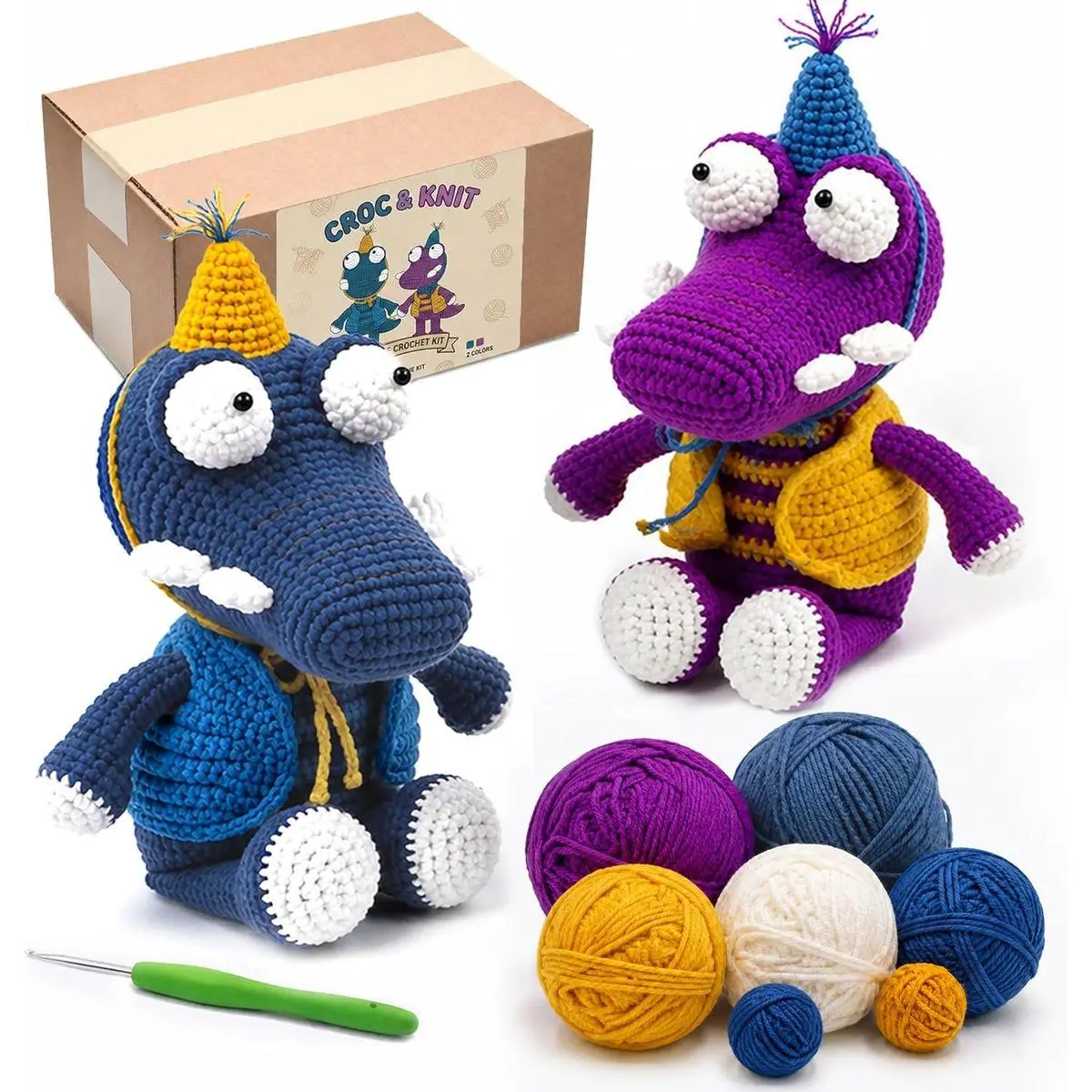 Crochet Kit for Beginners - Easy DIY Crochet & Knitting Starter Set with Soft Cotton Yarn & Step-by-Step Instructions Manual, Learn to Crochet Kits for Adults Beginners Birthday Gifts(Purple+Blue)