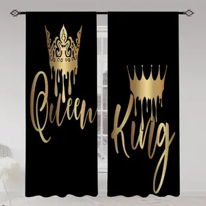 2Pcs Golden Queen King Letter print curtains,suitable for bedroom,living room kitchen decoration,home decoration,window decoration