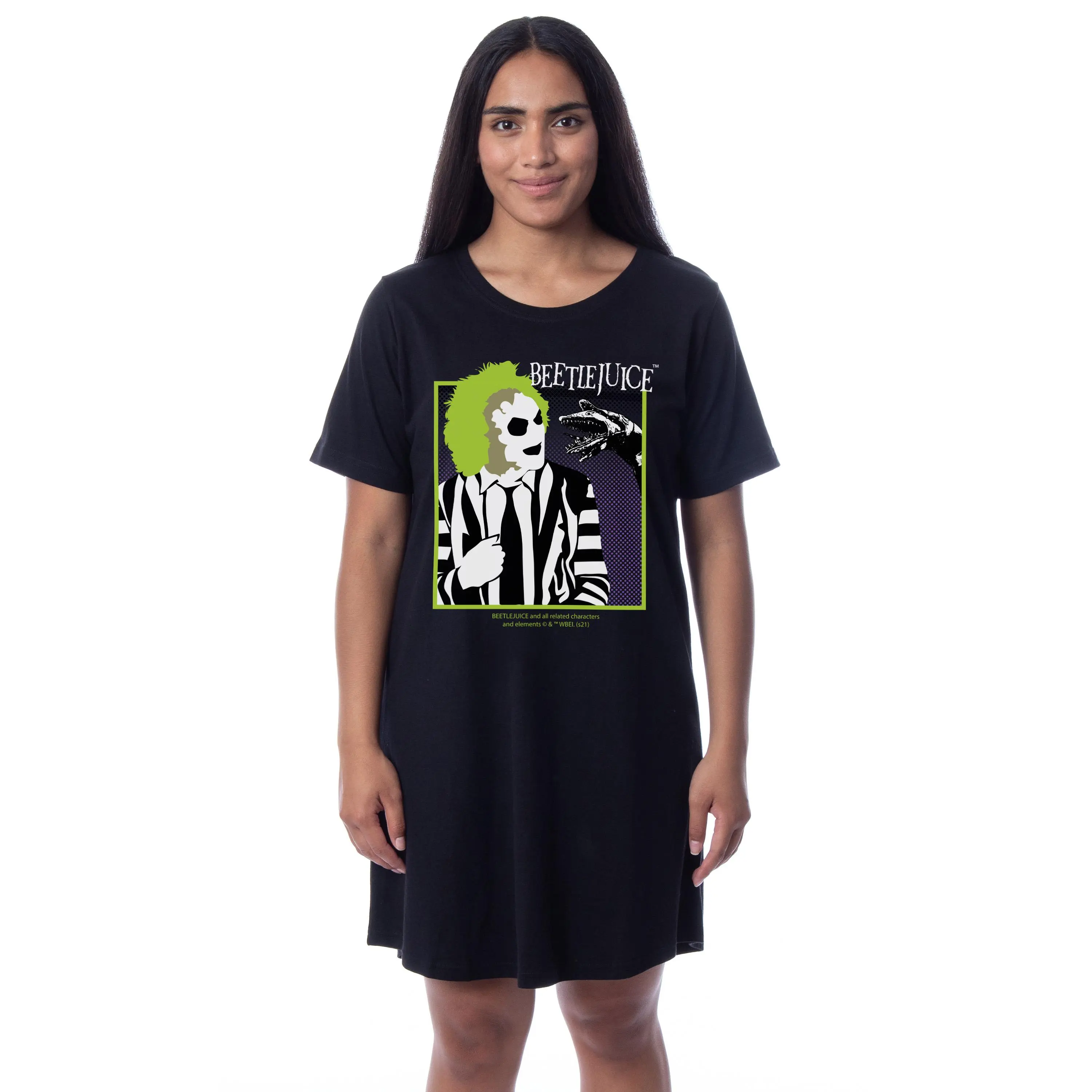 Beetlejuice Womens' Minimalist Character Logo Nightgown Sleep Pajama Shirt