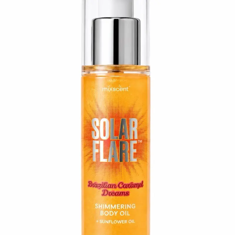Mix:Bar Solar Flare Brazilian Caramel Dreams Shimmering Cosmetic Scented Body Oil - Hydrating, BPA-Free Single Item Body Oil for Bath & Personal Care