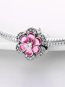Pink Flower Design Rhinestone Decorated Charm, Fashionable Jewelry Accessories for Women & Girls, Trendy All-match & Exquisite Jewelry for Birthday Gift
