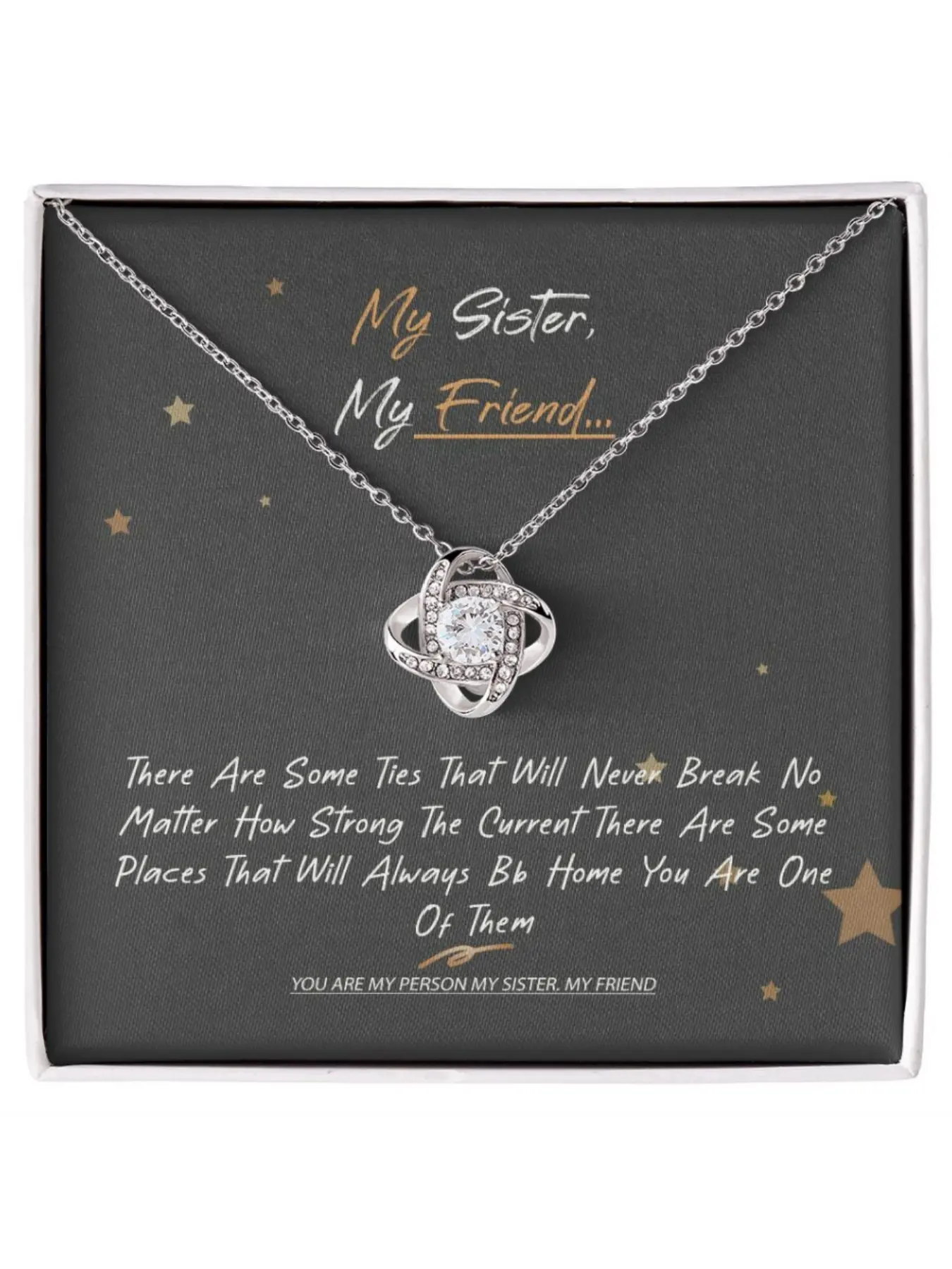 Sister Friendship Necklace Love Knot Necklace with Heartfelt Message Card and Gift Box Birthday Christmas Gift Exquisite Chain Jewelry