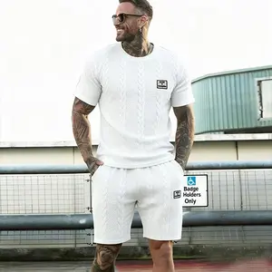 Men’s fashion casual athletic set, regular fit, textured knit design, suitable for both casual and outdoor wear, Men's Sweatsuit Set