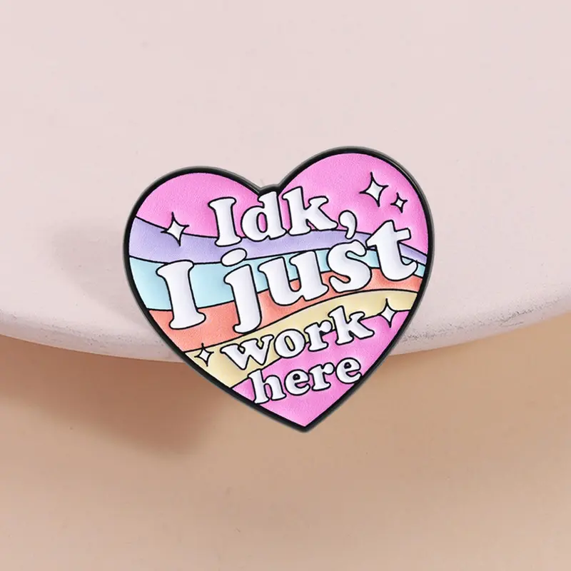Office Humor De-Stress Pin, Hearts, Rainbow Color Text Design, Unique Work Attitude Statement Accessory, Perfect Gift for Office Workers, Clip