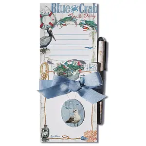 212 MAIN Lissom Design Coastal Print Die-Cut Notepad with Magnet Pen Set, Festive Look Die-Cut Card Home & Wedding Supplies