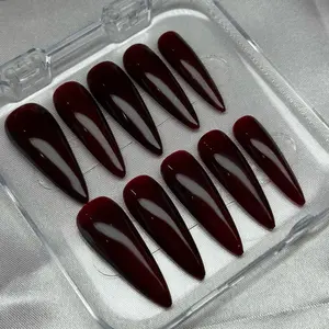 Nails Press On Wine Red Handmade