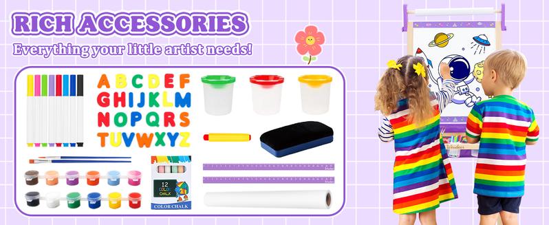 【Kids Gifts】Art Easel for Kids,Adjustable Wooden Kids Art Easel with Paper Roll,Double-Sided Magnetic Toddler Easels,Dry Erase Whiteboard and Chalk Board,Toys for 3 4 5 6 7 8 9 10 Year Old Girl Boy Gift