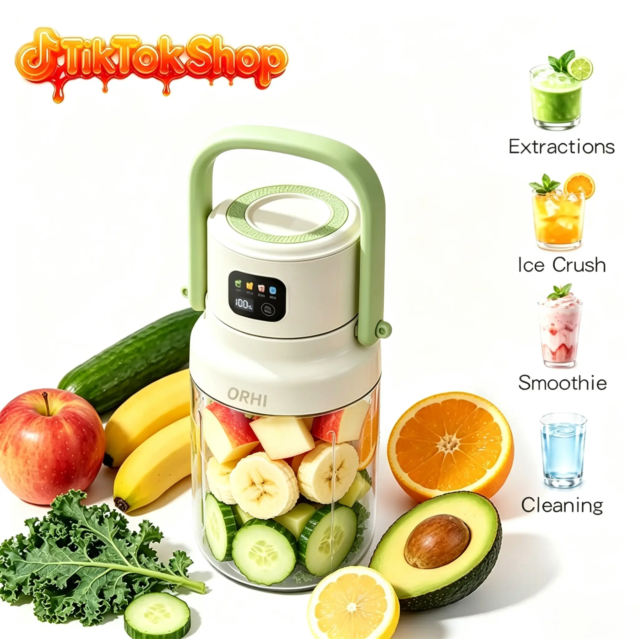 ORHI 44oz Portable Blender for Smoothies & Shakes, Cordless Personal Blender with 4-in-1 LED Display, USB Rechargeable Ice Crushing Blender, BPA-Free Large Capacity Smoothie Maker for Protein Drinks, Healthy Beverages, Gym, Travel & Home Kitchen